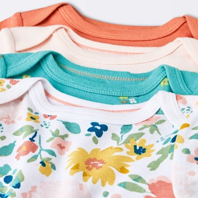 Baby Girls' 4pk Short Sleeve Bodysuit - Cloud Island™ Floral 2 Baby Girls' 4pk Short Sleeve Bodysuit - Cloud Island™ Floral - Image 2