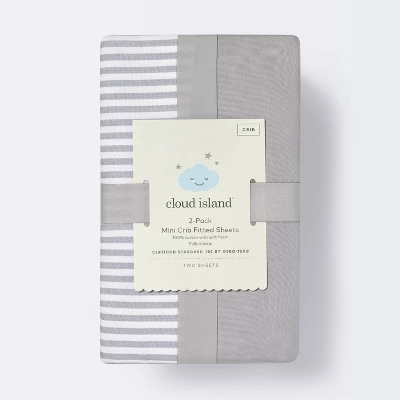 Fitted Mini Crib Sheet - Cloud Island™ - Stripe/Gray - 2pk 2 Fitted Mini Crib Sheet - Cloud Island™ - Stripe/Gray - 2pk - Image 2