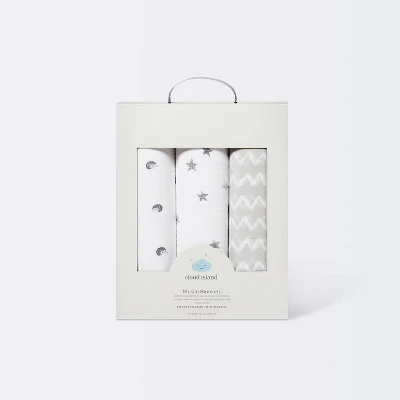 Muslin Swaddle Blankets Hedgehog 3pk - Cloud Island™ 2 Muslin Swaddle Blankets Hedgehog 3pk - Cloud Island™ - Image 2