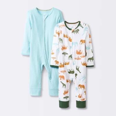 Baby Boys' 2pk Safari Animals Zip Romper - Cloud Island™ 4 Baby Boys' 2pk Safari Animals Zip Romper - Cloud Island™ - Image 4