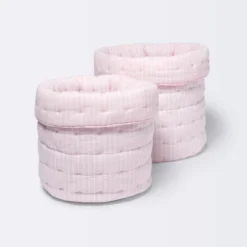 Quilted Gauze Medium Round Storage Bin - Cloud Island™ Pink Stripe -Cloud Island GUEST ac06777e 2a05 4350 b393 154caf98aaa3