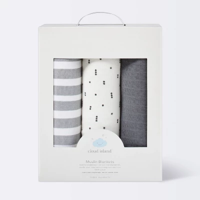 Muslin Swaddle Blanket Boutique 3pk - Cloud Island™ 2 Muslin Swaddle Blanket Boutique 3pk - Cloud Island™ - Image 2