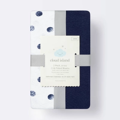 Fitted Jersey Crib Sheet Dots And Solid Navy Blue - Cloud Island™ - Navy - 2pk 2 Fitted Jersey Crib Sheet Dots And Solid Navy Blue - Cloud Island™ - Navy - 2pk - Image 2