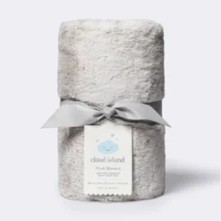 Solid Satin Edge Plush Blanket - Cloud Island™ Gray -Cloud Island GUEST ef58fef4 d999 41d3 8f90 c10a880399a3